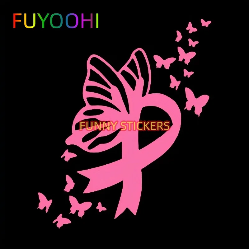 FUYOOHI Pink Butterfly Breast Cancer Ribbon Vinyl Decal For Car Windows, Tablets, Laptops, Car Accessories For Women