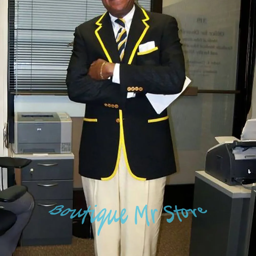

Preppy Men's Black Suits Single Breasted Notch Lapel Blazer with Yellow Piping Classic 2Piece(Jacket+Pants) Daily Casual Set