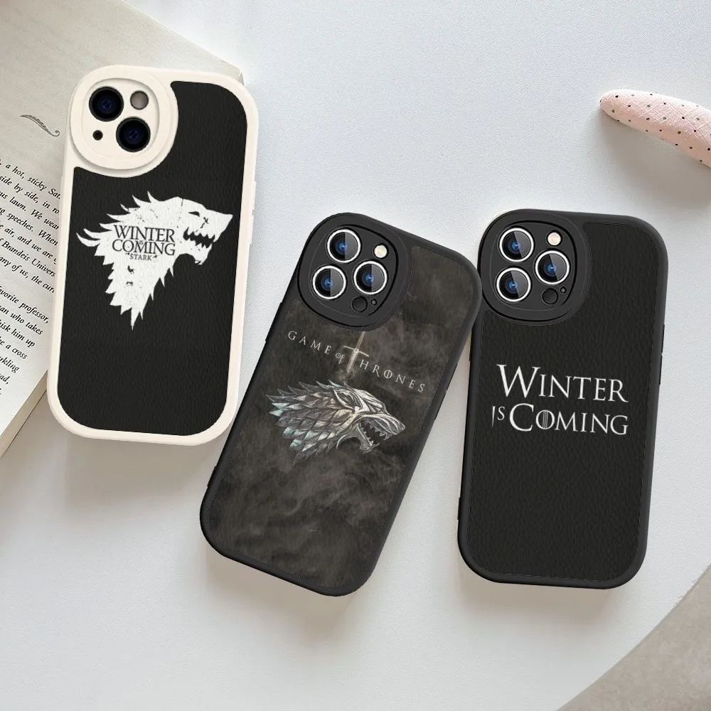 W-Winter C-Coming Stark Phone Case Hard Leather For IPhone 16 15 14 13 12 Mini 11 14 Pro Max Xs X Xr 7 8 Plus Fundas