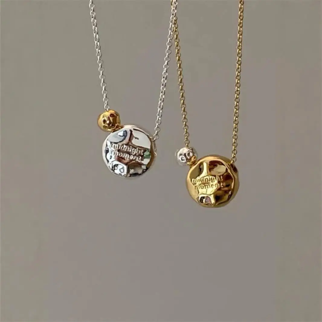 Korean Midnight Gold Silver Tone Medium-Long Sweater Chain Irregular Textured Ball Pendant New Arrival