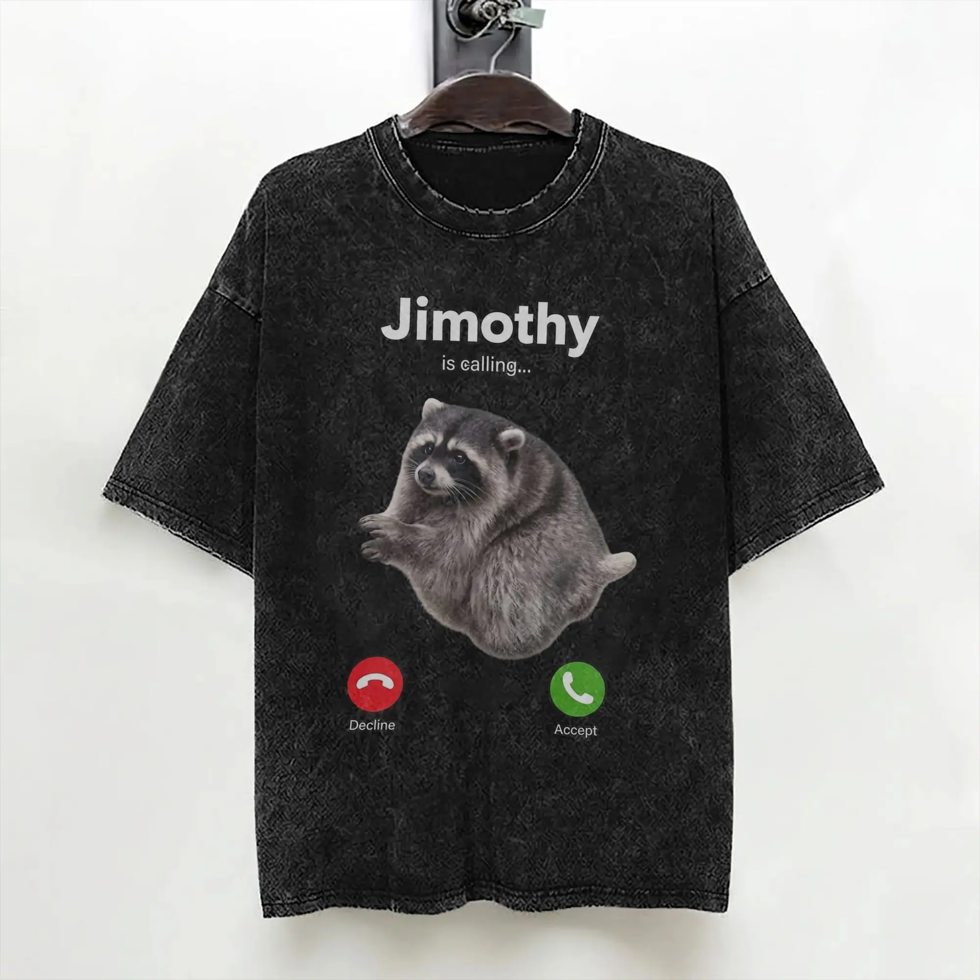 Jimothy Is Calling Raccoon Mem T Shirts Washed Short Sleeve Oversize T-Shirt  Vintage for Men Women Streetwear Printed Tees