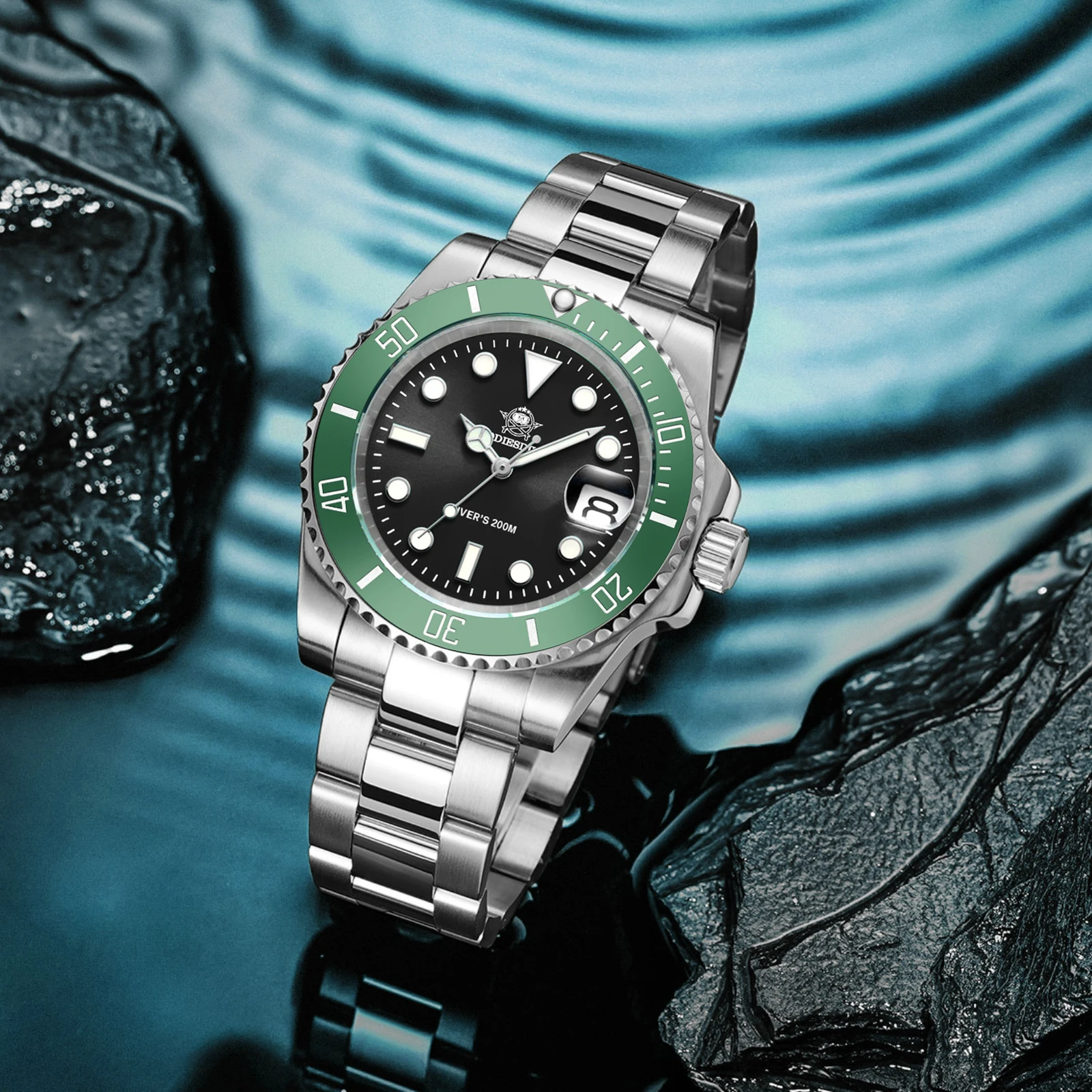 ADDIESDIVE 41mm Men's Diver Quartz Watch Domed Glass Ceramic Bezel Wristwatch Waterproof 200m Super Luminous Stainless Watches