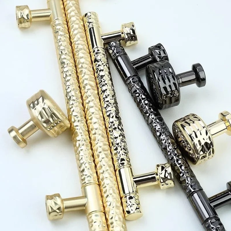 Gold Hammered Cabinet Door Handle Light Luxury Cabinet Drawer Knobs Round Single-Hole Wardrobe Pull Furniture Hardware Fittings