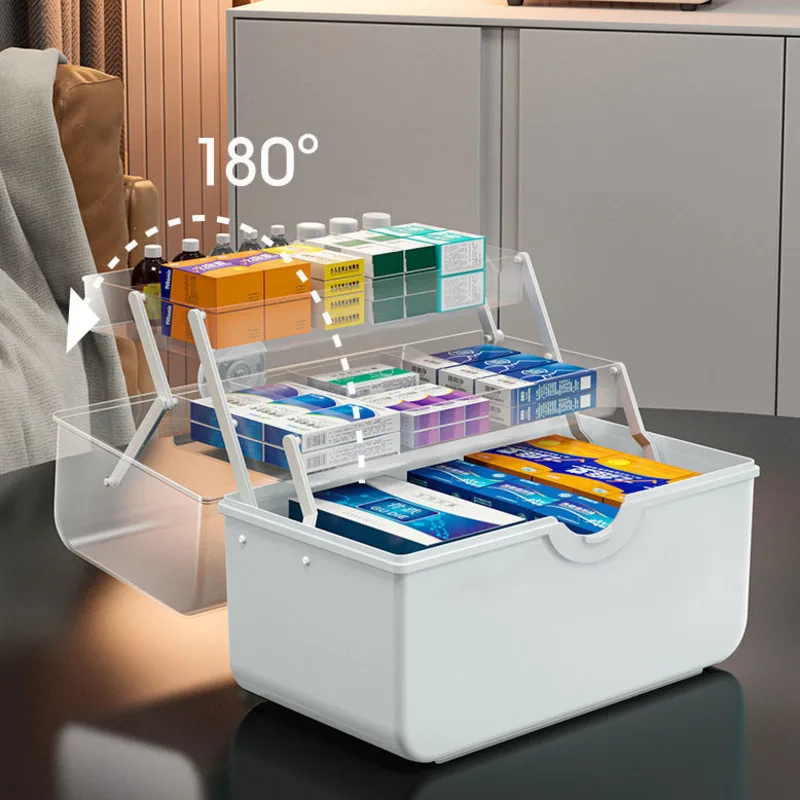 

3 Layer Large Capacity Family Medicine Storage Box Portable Cosmetics Organizer First Aid Kit Container Pill Box Household Stuff