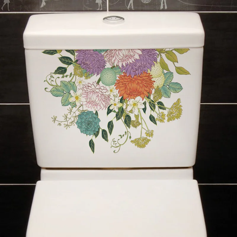 Plant Floral Toilet Stickers PVC Murals Lightweight Waterproof Self-Adhesive Paintings For Bathroom Decoration Toilet Lid