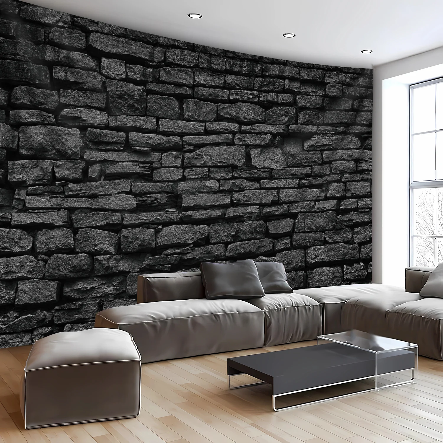Elegant Dark Stone Wall Tapestry for Modern Living Room Decor, Featuring a Stunningly Realistic Depiction of a Textured
