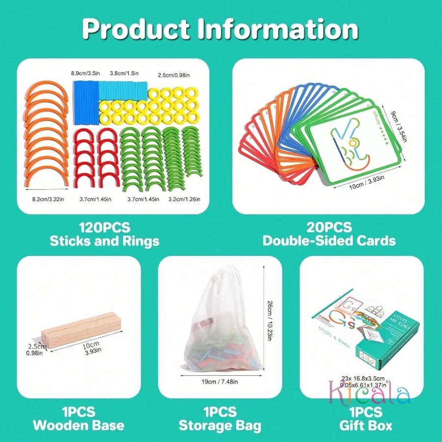 ألعاب مونتيسوري أشكال حروف متحركة لعبة تعلم حلقات وعصي خشبية هندسية مجموعة ألعاب تعليمية للأطفال الصغار