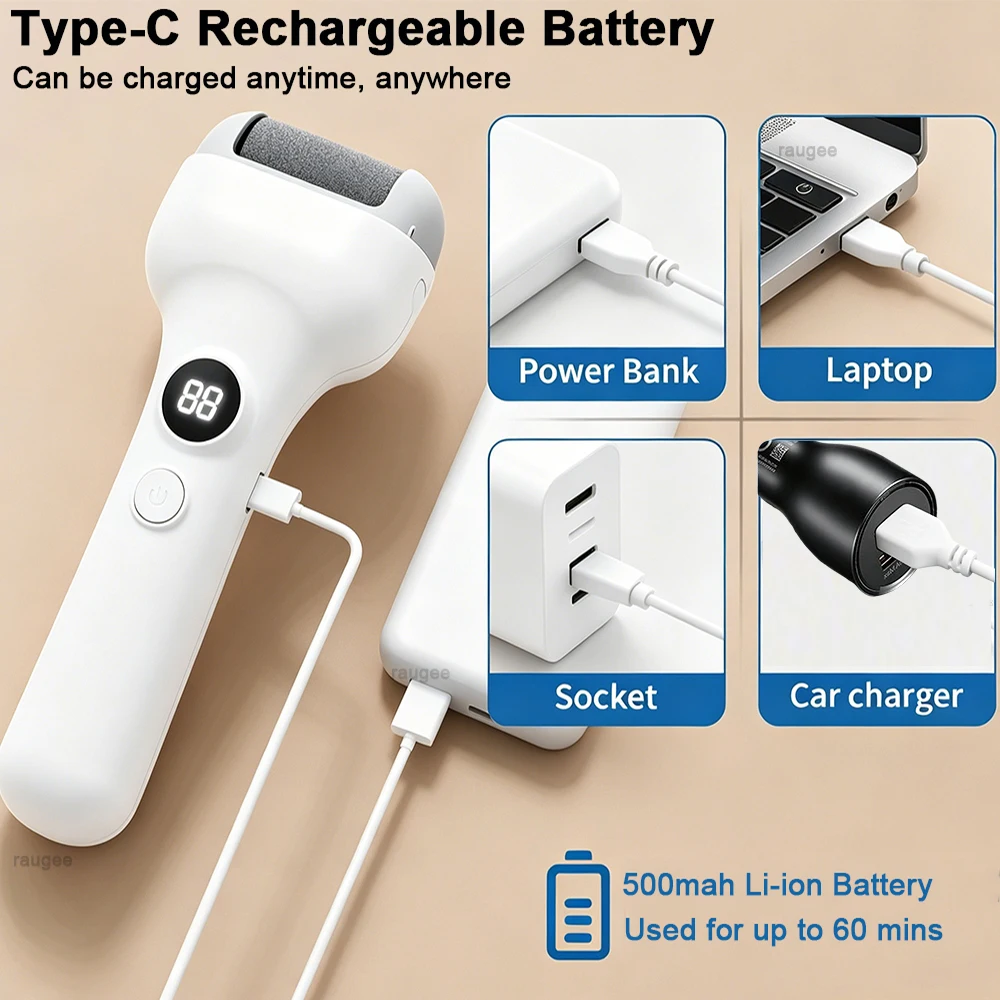Electric Foot Grinder Rechargeable USB Callus Remover for Feet Professional Foot Care Heel Dead Skin Roller Pedicure Remover Kit - view 4