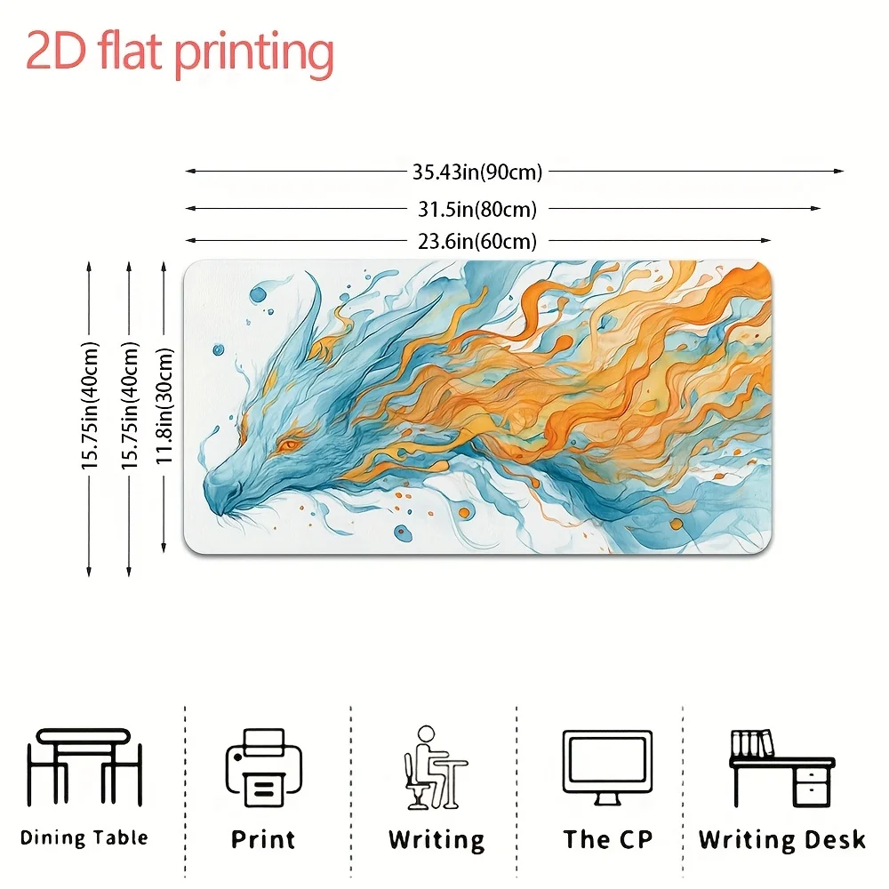 Watercolor Fox Spirit Large Mouse Pad, XXL Aesthetic Desk Mat, Non-Slip Keyboard Pad for Gamers