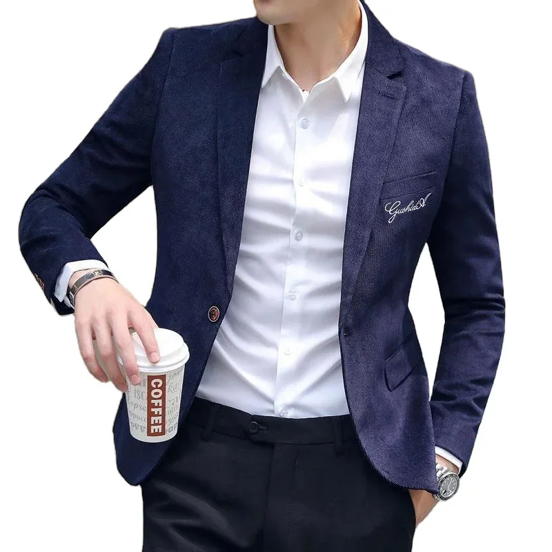 Corduroy handsome small suit men Korean style self-cultivation embroidery design sense fried street casual suit jacket men