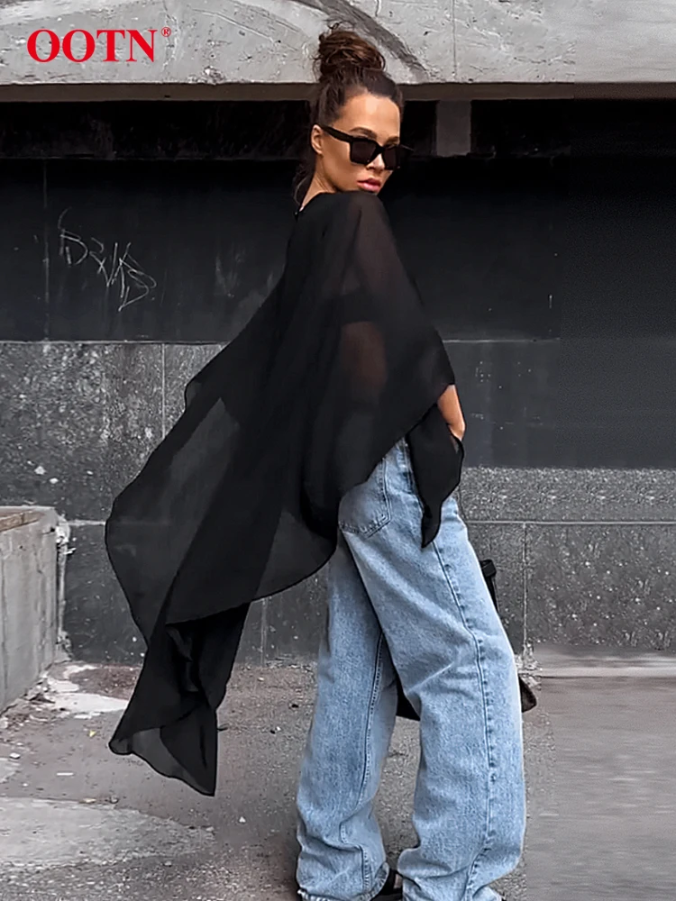 OOTN Fashion White Loose Blouses Shirts Women Chic Casual Black Transparent Long Shirts Summer Thin Pullover Blouses Female 2024