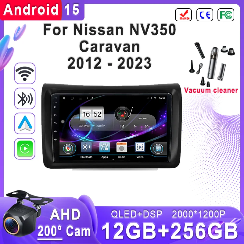 

Экран Incell Android 15 2K для Nissan NV350 Caravan 2012 2013-2023 Стерео головное устройство GPS-навигация Высокопроизводительный процессор BT 5G