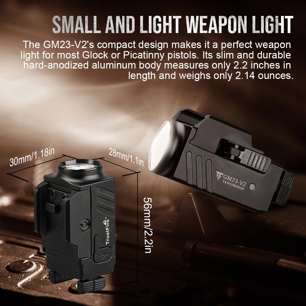 Trustfire Taktische Pistolenlampe 850 Lumen Mini LED-Pistolenlampe Kompakte USB-Aufladbare Schnellverschluss-LED-Taschenlampe für Gl0ck
