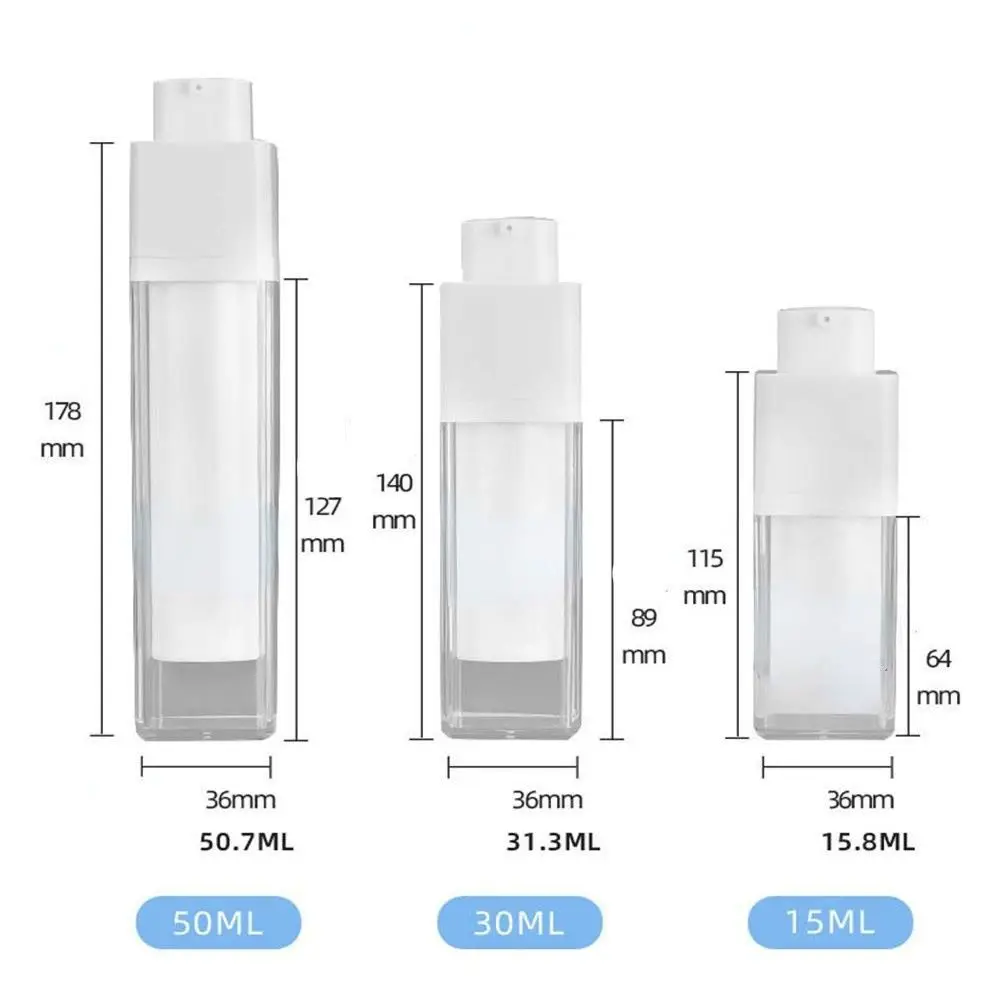 Botellas Vacías de suero de 15ml, 30ml y 50ml, botellas de bomba de vacío como loción de plástico, botella sin aire con crema PP