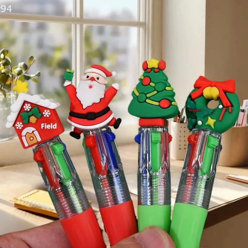 5-30 шт. смешанная рождественская шариковая ручка 4-в-1, мультяшная ручка Санта-Клауса, снеговика, ручка для письма, студенческие канцелярские принадлежности, детский подарок на Новый год