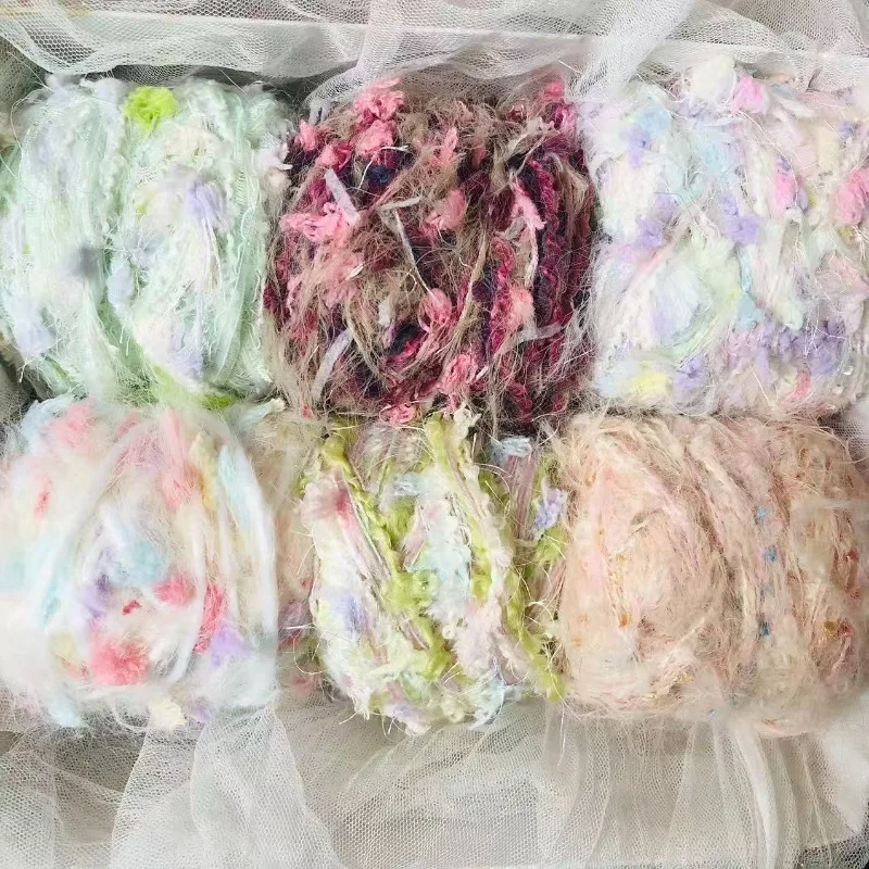 6pcs 300g Hand-knitted Yarn Fantastic Colorful Hand Mixed Thread Handmade DIY Gradient Woolen Featured Thread Fancy Crochet Yarn