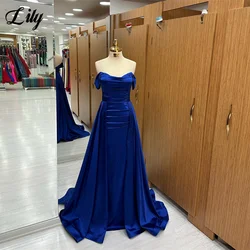 Lily Royal Blue Prom Dresses Elegant Scoop A-Line فستان سهرة Off The Shoulder Satin Evening Dresses Floor Lenght Party Dress