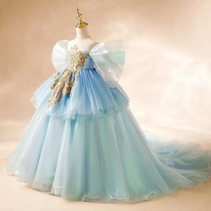 Customized Ball Gown Baby Flower Girl Dresses Sequins Children Wedding Birthday Prom Party Gowns Court Train