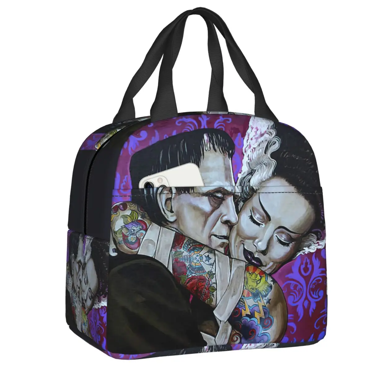 Bride Of Frankenstein Insulated Lunch Bag for Work School Horror Film Waterproof Cooler Thermal Lunch Box Women Kids Food Bags