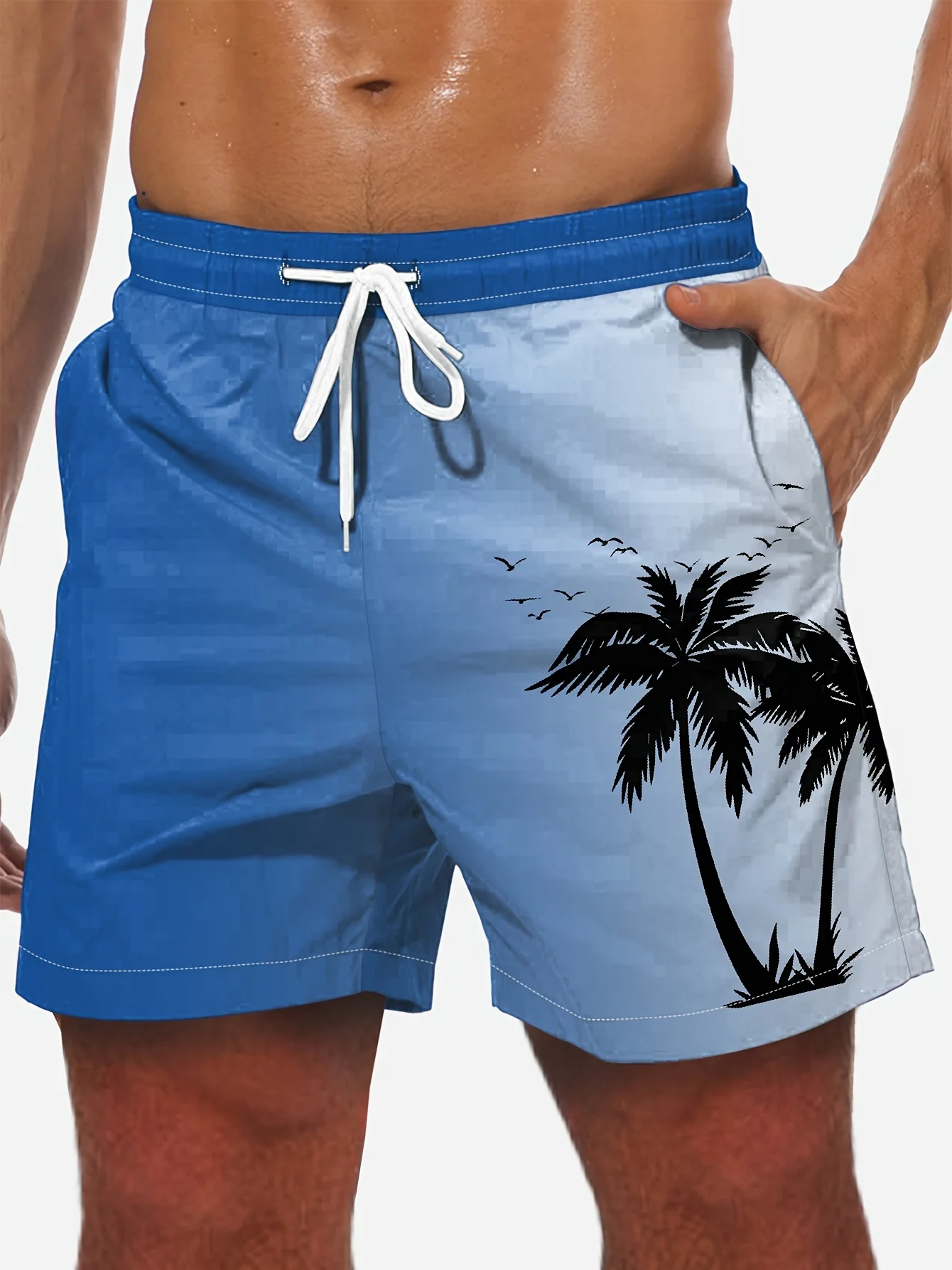 Men's Loose Beach Shorts Drawstring Quick Dry Coconut Tree Shorts For Summer Women Men 3D Print Casual Oversized Sport Shorts