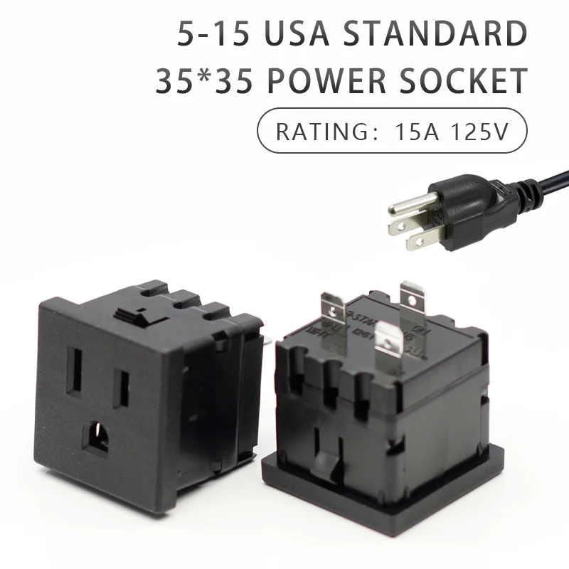 15A USA American Standard 3 Pins Power Socket Power Plug Panel Mount Type Connectors Adapter for PDU Female Power Socket