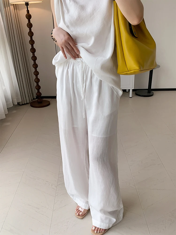 

Lightweight Linen Casual Pants Women's Embroidered Straight Leg Long Pants Floor-Length Trousers Comfortable Loose Fit Summer...