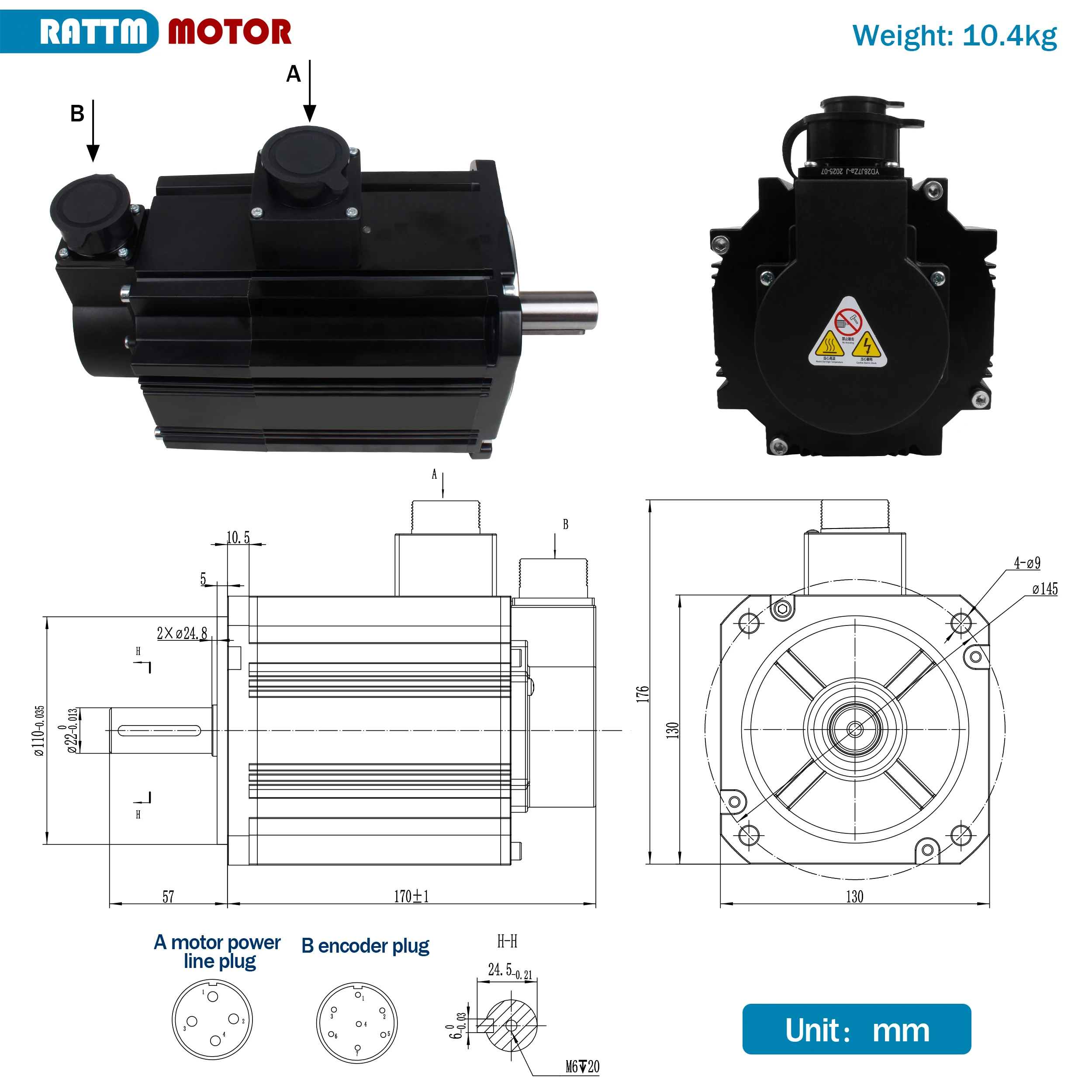 2KW 2000W 220V CNC AC Servo Motor 130mm Flange 9.55N.m 2000RPM 23 bit multi turn absolute value optical encoder Large Turque