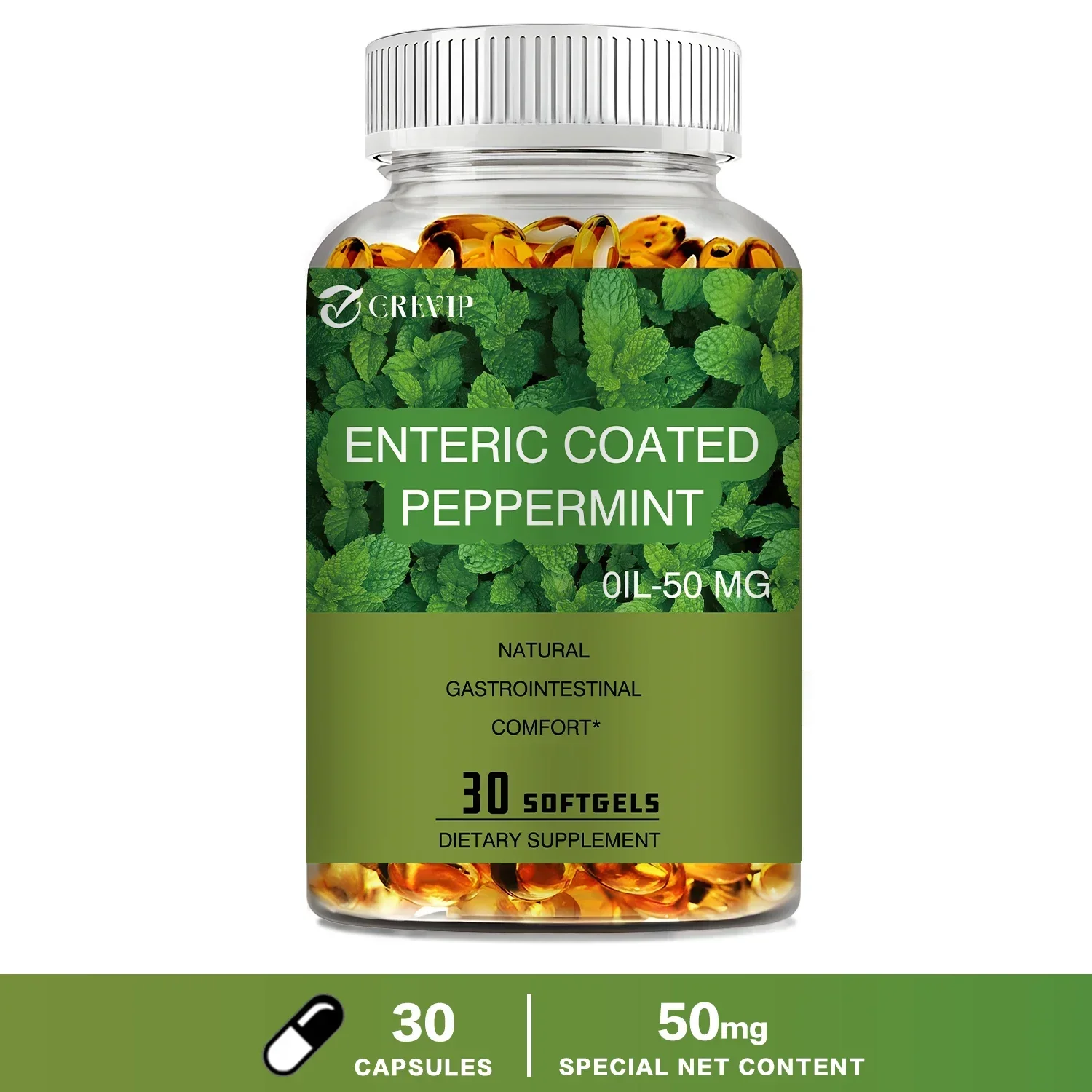 Huile de menthe poivrée 50 mg - Promuove la santé intestinale, la santé digestive, apaise l'intestin