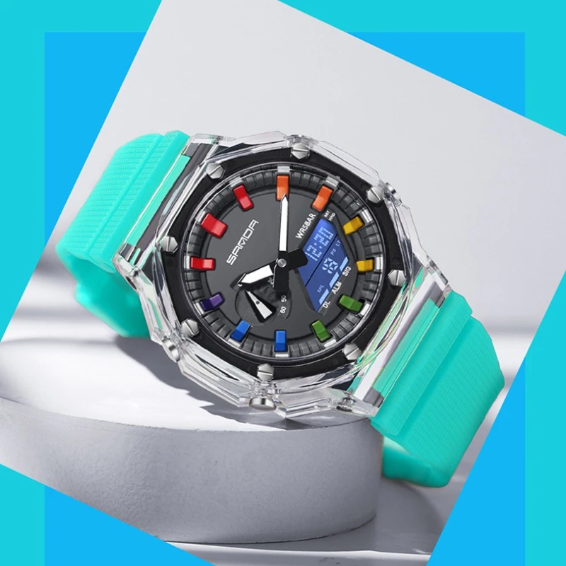 Jam Tangan SANDA 3341 Fashion Sport Quartz Dual Display Anti Air Bercahaya Kronograf Alarm untuk Pria Reloj Hombre