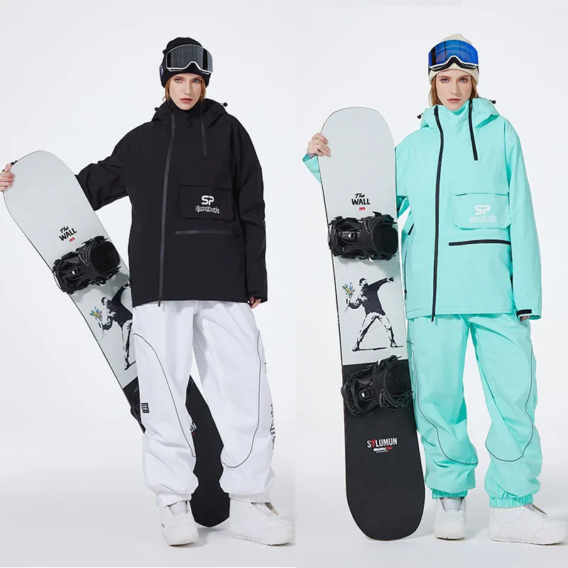 Traje de esquí para hombre y mujer, chaqueta con capucha, pantalones de esquí, traje de snowboard, impermeable, a prueba de viento, deportes al aire