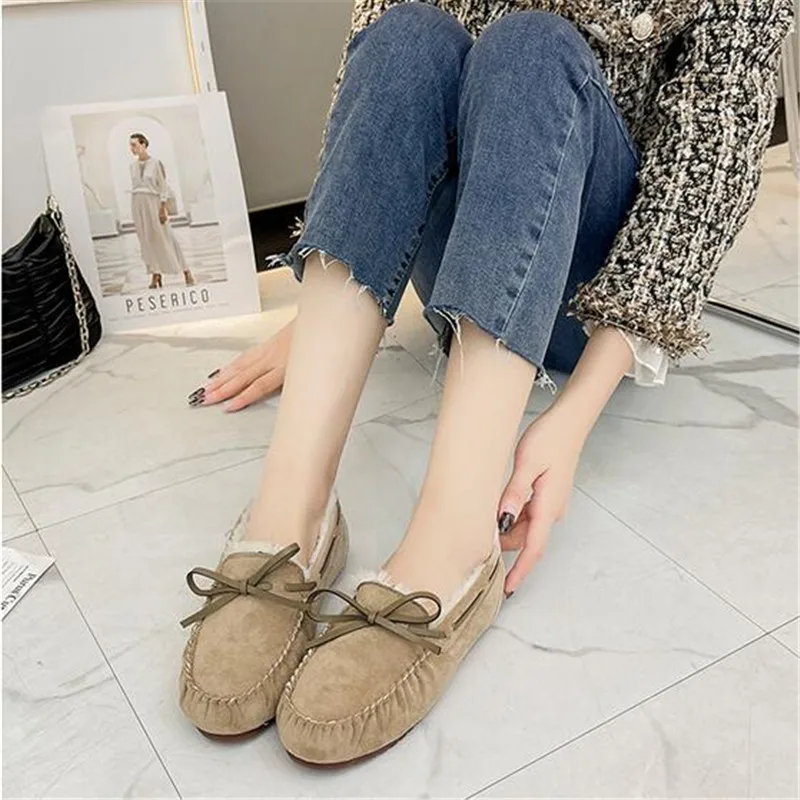 2024 New 100% Natural Wool Genuine Leather Women Flat Winter shoes Women Moccasins Casual Loafers Plus Size Winter shoes