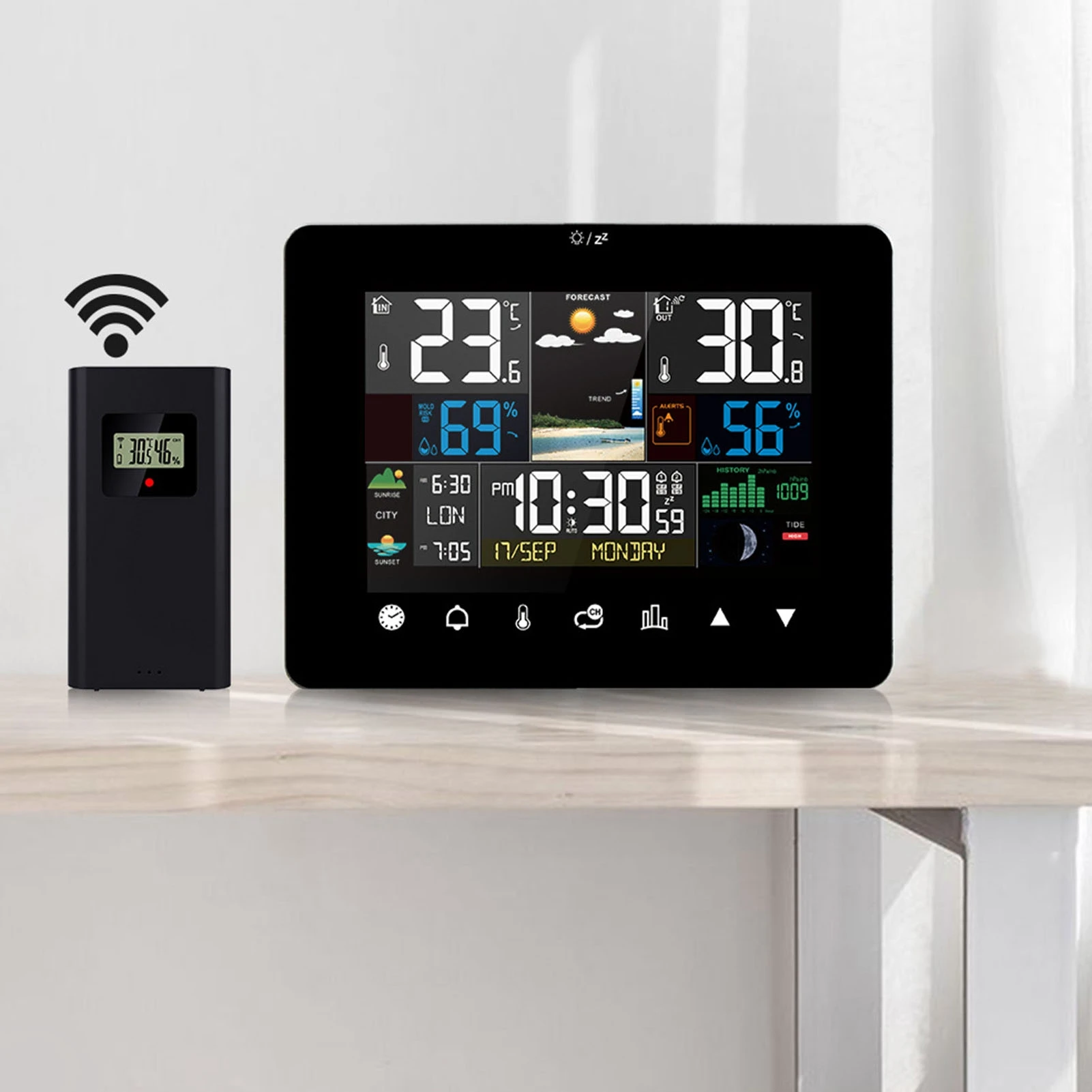 Orologio meteorologico Orologio da 7,8 pollici Temperatura colore Umidità Previsioni meteo Sensore RF wireless Facile da leggere per la data
