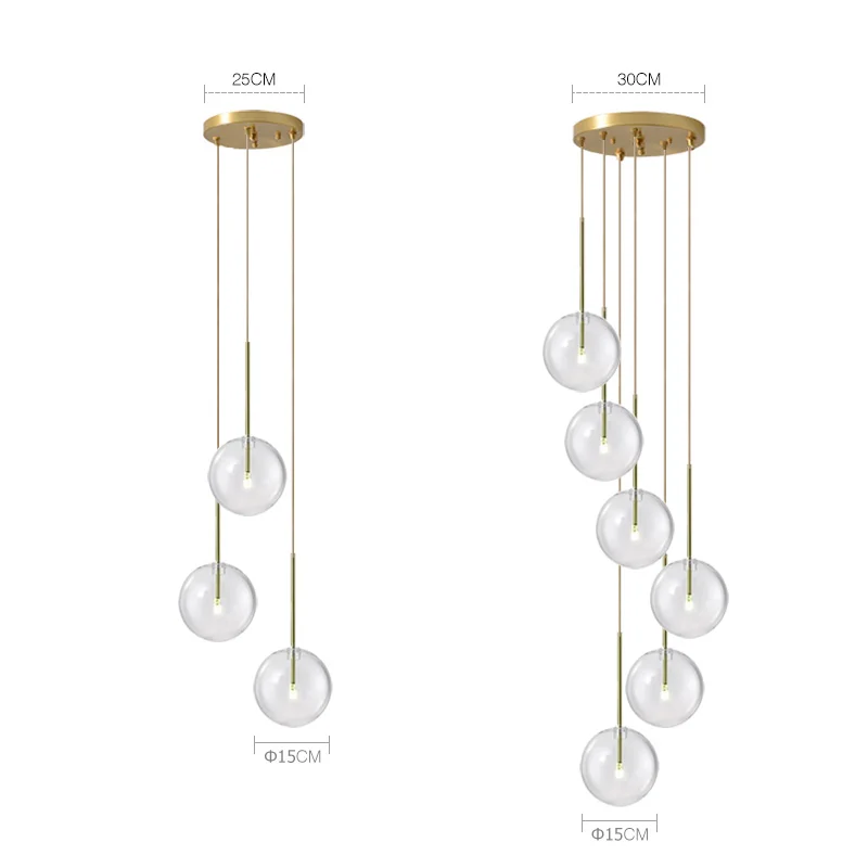 Modern Luxury Glass Ball Chandelier Lighting Fixtures Living Room Bedroom Decor Pendant Lights Restaurant Stairs Hanging Lamp