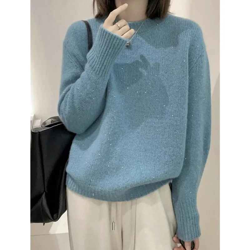 

2025 Autumn and Winter Women New Arrival Fashion Round Neck Loose Pullover Knitted Sweater Sweet Inner Casual Bottoming Shirt
