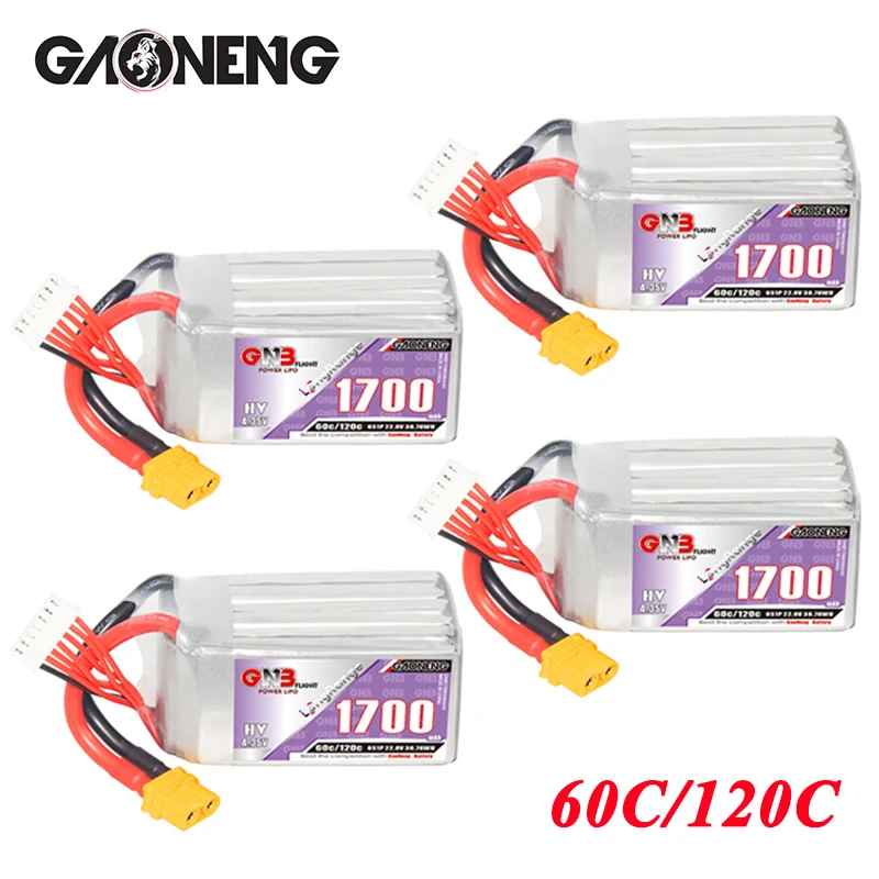 4Pcs GNB 6S 1700mAh 22.8V 60C/120C Lipo Battery for Drone Remote Controlled FPV Quadcopter Helicopter Aircraft Parts 6S Battery