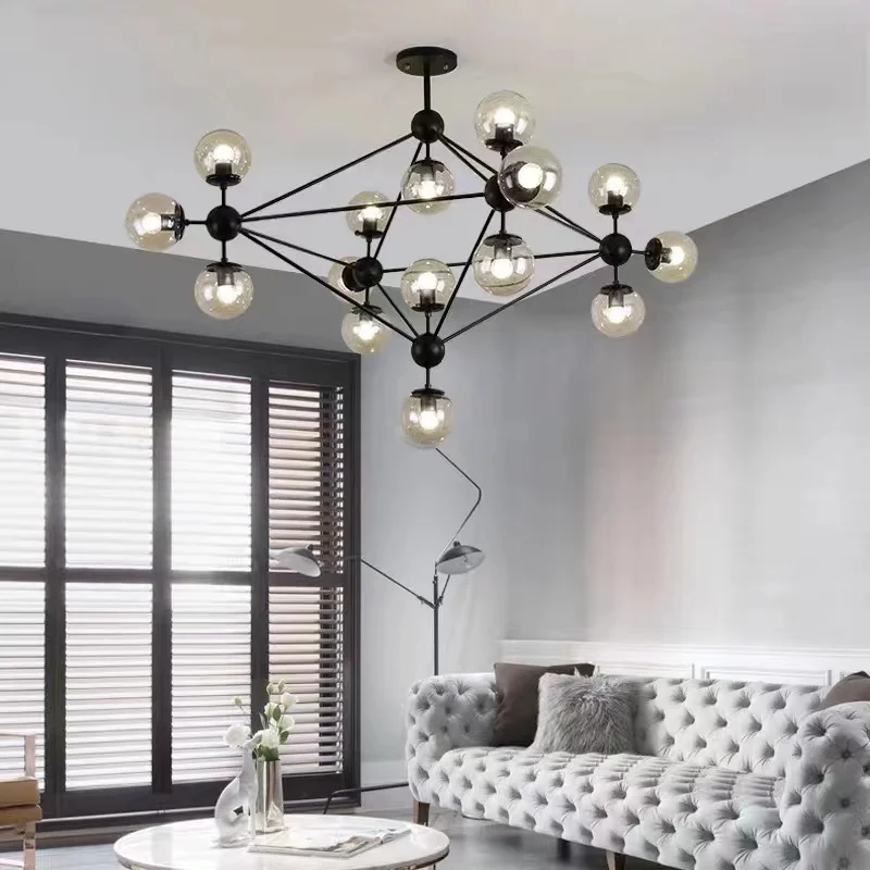 Magic Bean Molecular Ceiling Chandelier Creative Industrial Wind Minimalist Modern Retro Spherical  Living Room Pendant Lamp