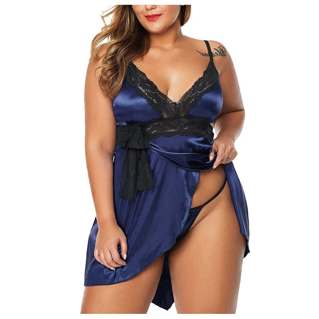 

Plus Size Lingerie Pajama For Women Sleepwear Set Lace Nightgown Chemise V Neck Nightgown Sexy Nightdress Maternity Negligee