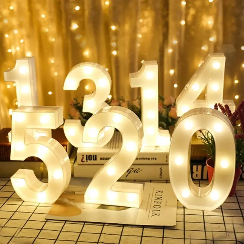 Alphabet Letter LED Lights Luminous Number Lamp Battery Warm Night Light for home Wedding Birthday Christmas party Decoration