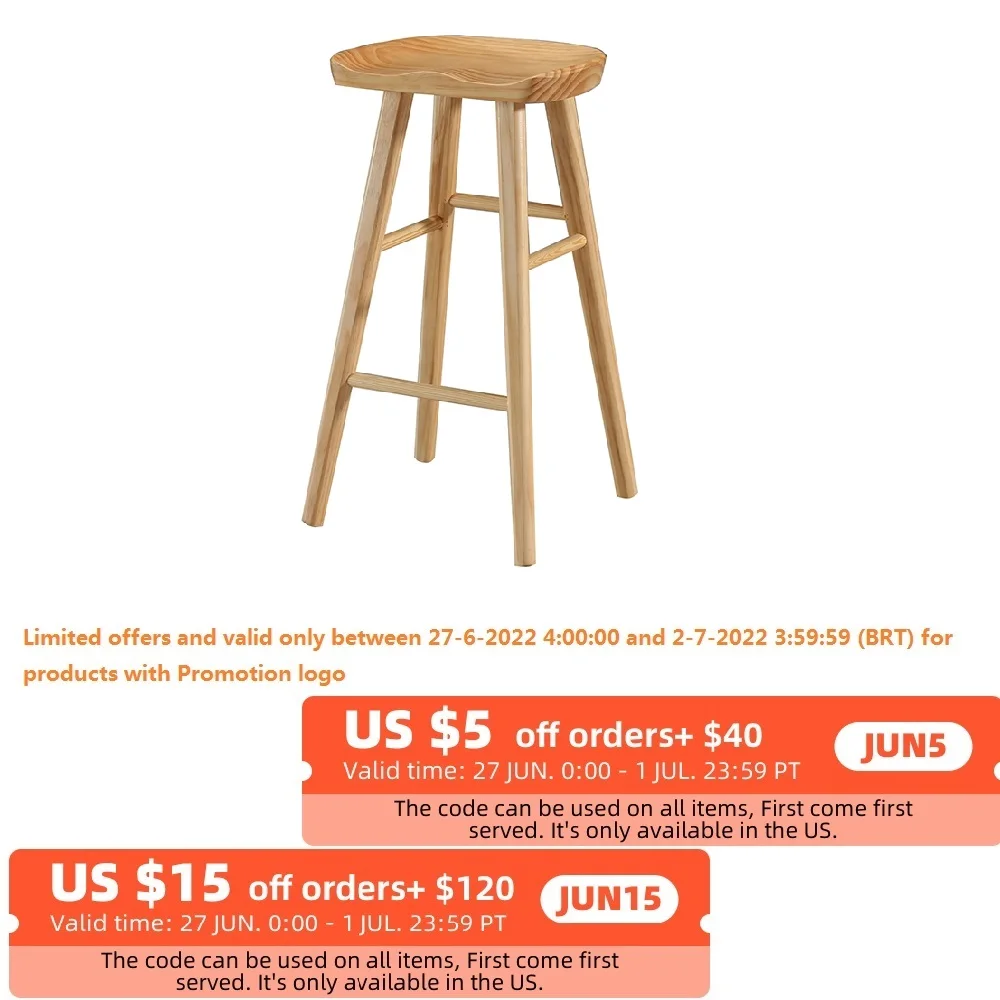 Nordic Modern Minimalist Bar Chair, Solid Wood Home Creative High Stool