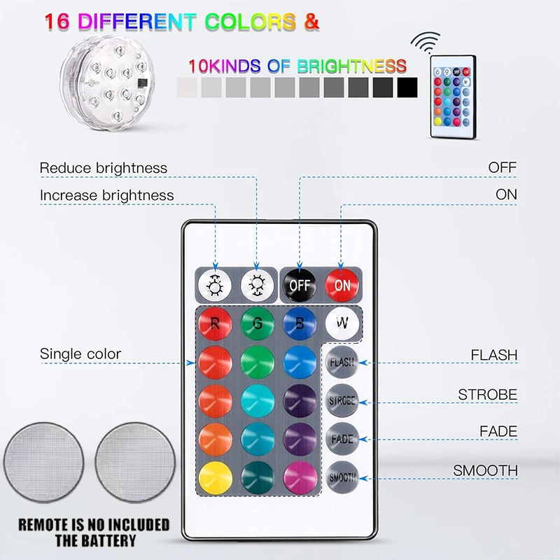 جهاز التحكم عن بعد rgb led مصباح تحت الماء ، 10led ، تحت الماء ، الأسماك ، القوارب ، السيارات ، المزهرية ، حوض السمك ، الديكور