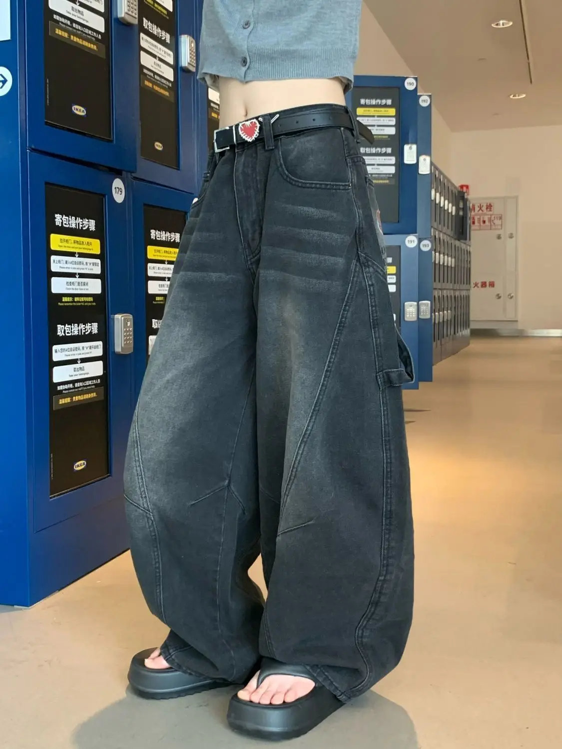 

Женские черные, серые свободные широкие джинсы с буквенным принтом, осенние мешковатые джинсовые брюки, женские свободные уличные брюки в стиле ретро с высокой талией