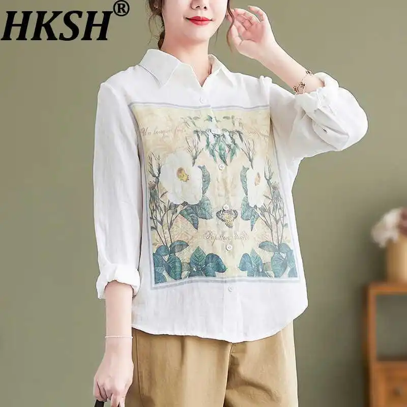 

HKSH 2026 Spring Autumn New Women Shirt Printed Turn-down Collar Single Breasted Long Sleeves Elegant Blouse Casual Tops HK18613