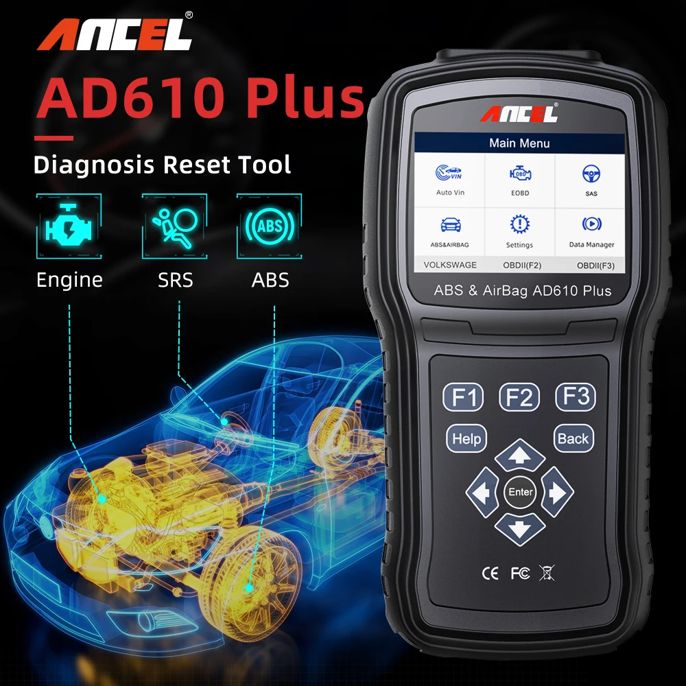 ANCEL AD610 Plus OBDII Scanner Bi-Directional Code Reader Check Engine Bleed Calibration SAS ABS SRS Reset Diagnostic Tools