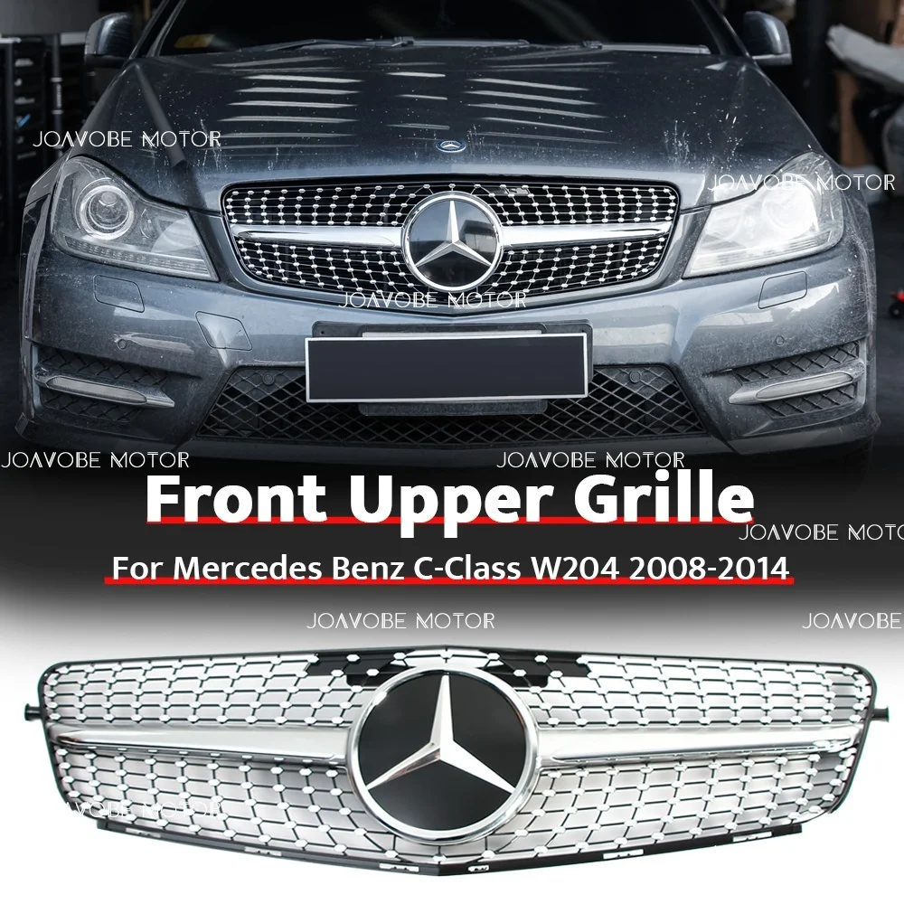 

Передняя решетка в стиле Chrome Silver Diamonds с хромированной серебряной 3D-зеркальной эмблемой для Mercedes Benz C-Class W204/S204/C204 2008-2014 гг.