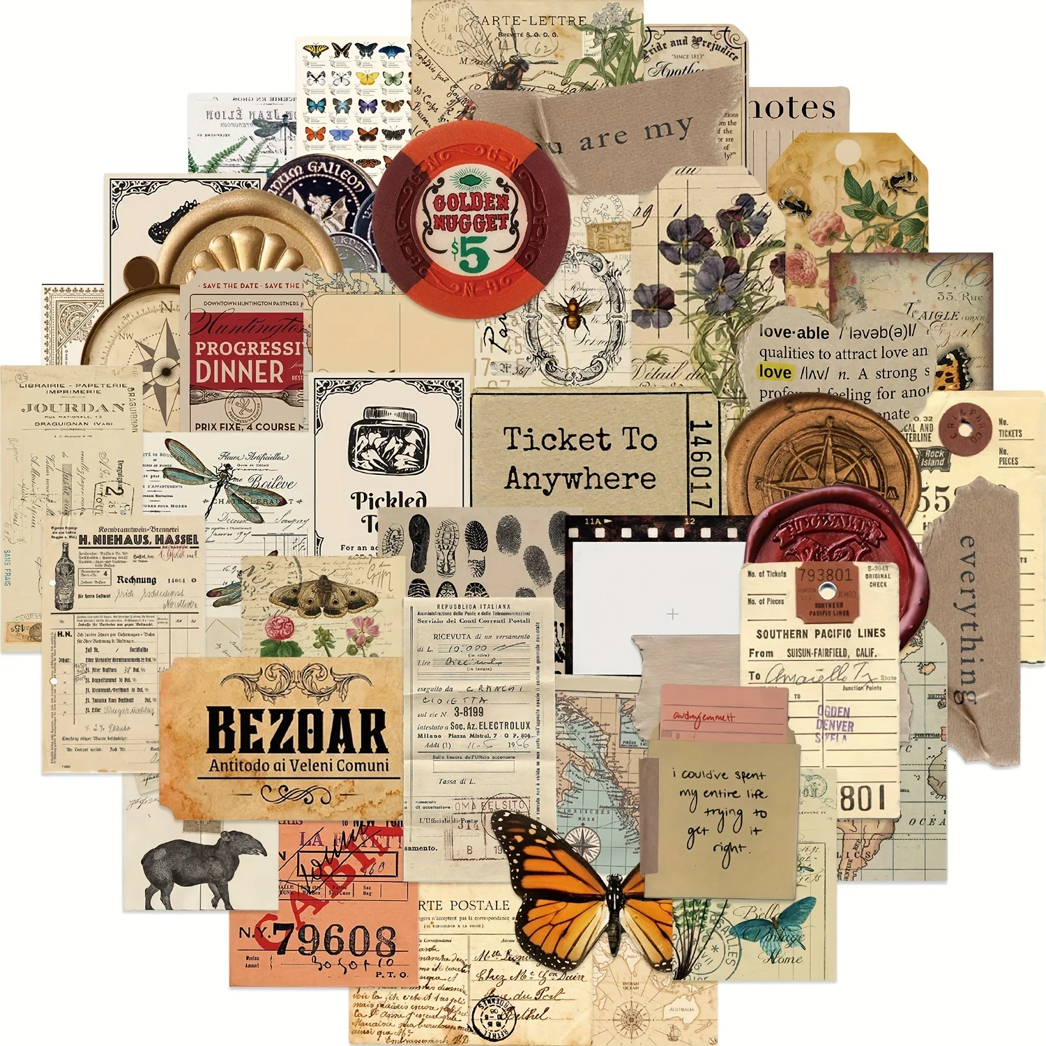 

50 шт. винтажные эстетические этикетки, ностальгические наклейки для скрапбукинга, мусорный журнал, изготовление карт, подарочная упаковка, поделки своими руками