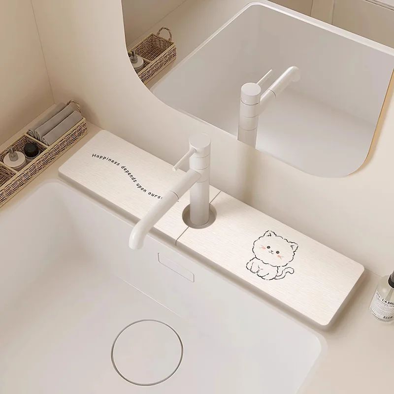 VIKAMA Line Cat Minimalist Faucet Sink Absorbent Pad Quick Drying Countertop Drip Pad Cute Splash Proof Pad Home Decoration