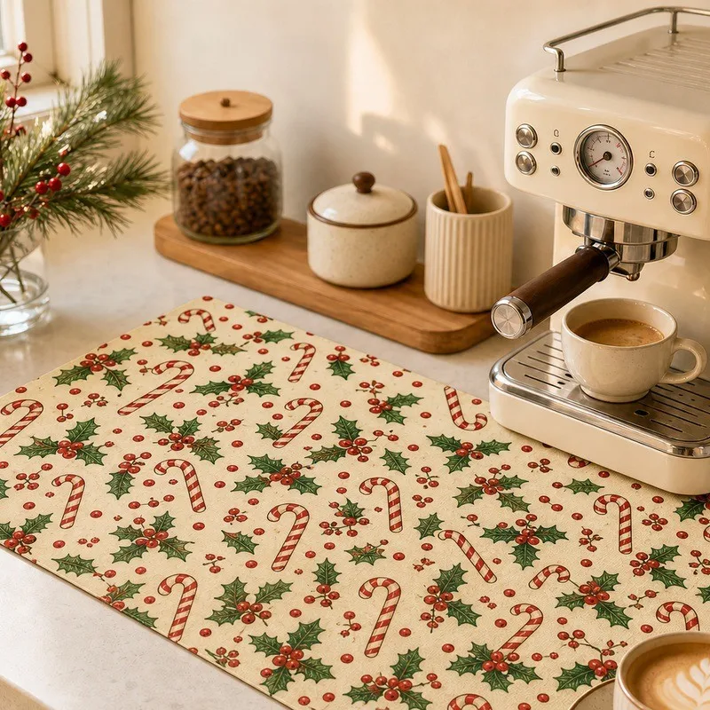 VIKAMA Diatomite Drying Mat, Super Absorbent Quick Dry Non-Slip Heat Resistant Coffee Bar Gingerbread Candy Cane Gift