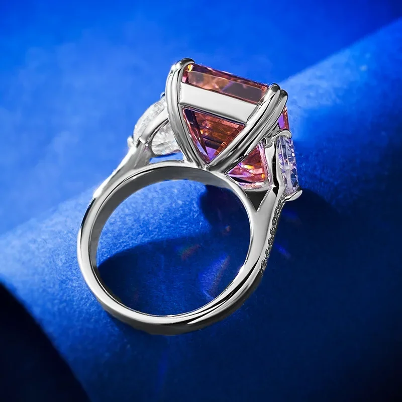 Imagem -04 - Pansysen-asscher Cut Orange And Pink Gemstone Ring 925 Sterling Silver Fine Jewelry 15ct 100 Material Anel de Casamento