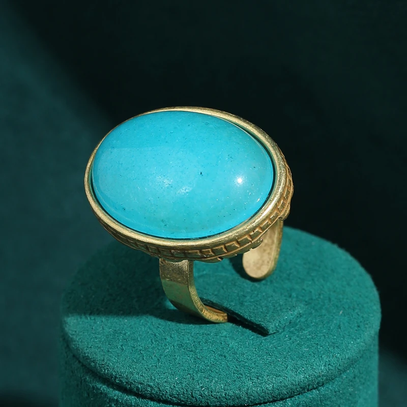 

Vintage Oval Natural Stone Blue Rings Antique Gold Plated Women Luxury 2026 Brand Designer Daily Jewelry Charm Accessories Gifts