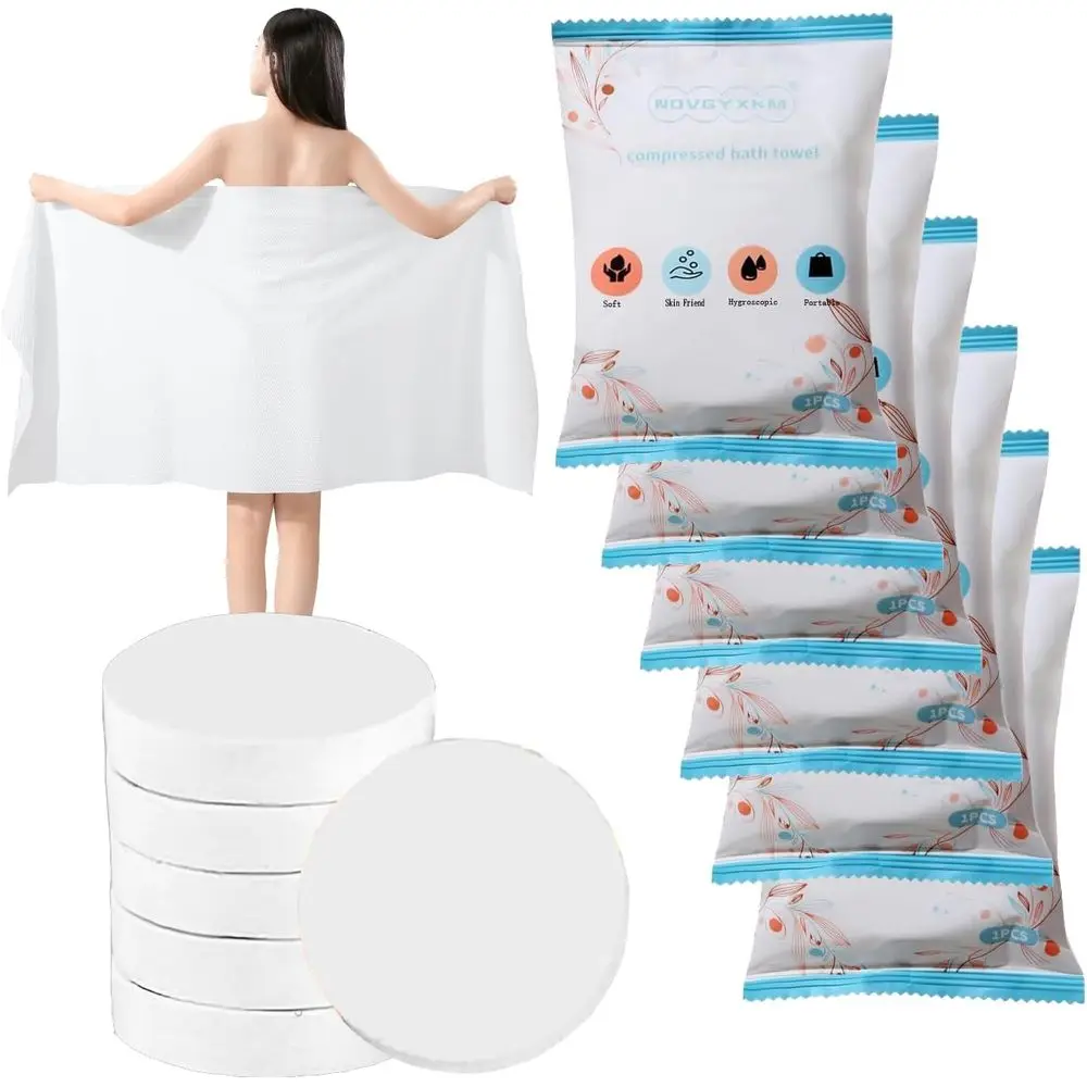 6-Pack Large Disposable Cotton Bath Towels, 56 x 28, Thick & Portable, Ideal for Hiking, Camping, Beach, Swimming, Travel